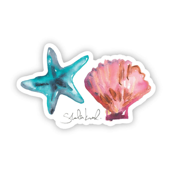 Starfish & shell watercolor sticker