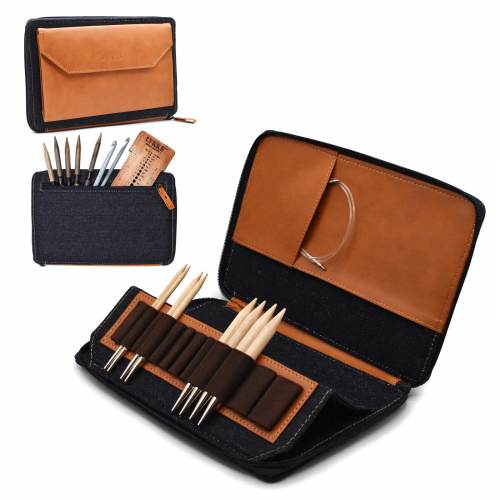 Oxford Denim and Vegan Leather 5” Needle/Hook  Case